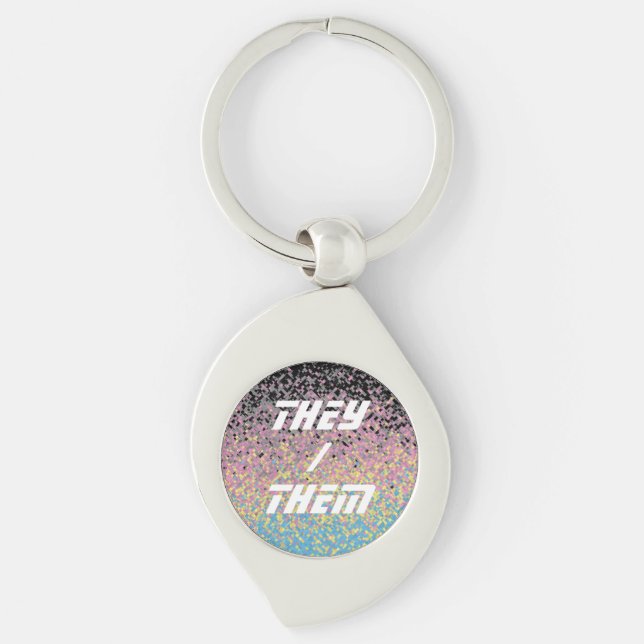 Trippy Funky Pixelated Polygender Pride Flag Keychain (Front)