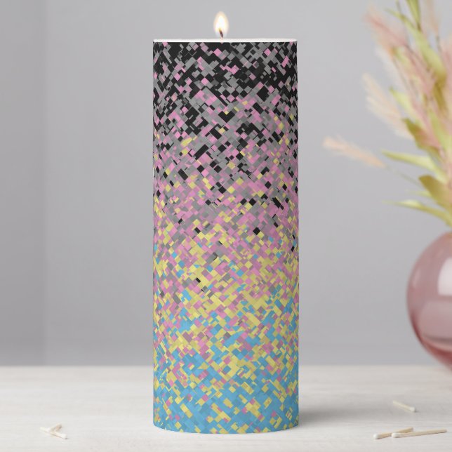 Trippy Funky Pixelated Polygender Pride Flag Pillar Candle (In Situ)