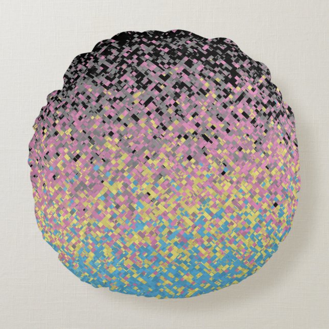 Trippy Funky Pixelated Polygender Pride Flag Round Pillow (Front)