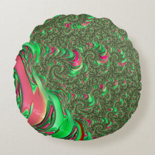 Trippy Funky Psychedelic Groovy Spiral Fractal Art Round Pillow