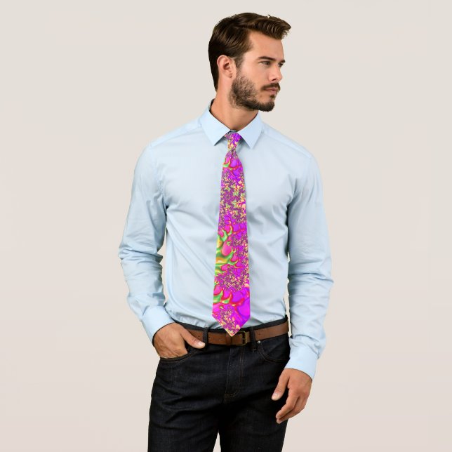 Trippy Funky Vibrant Neon Groovy Acid Trip Fractal Neck Tie (In Situ)