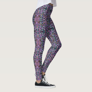 Trippy Geometric Abstract in Purple, Green, Black Leggings