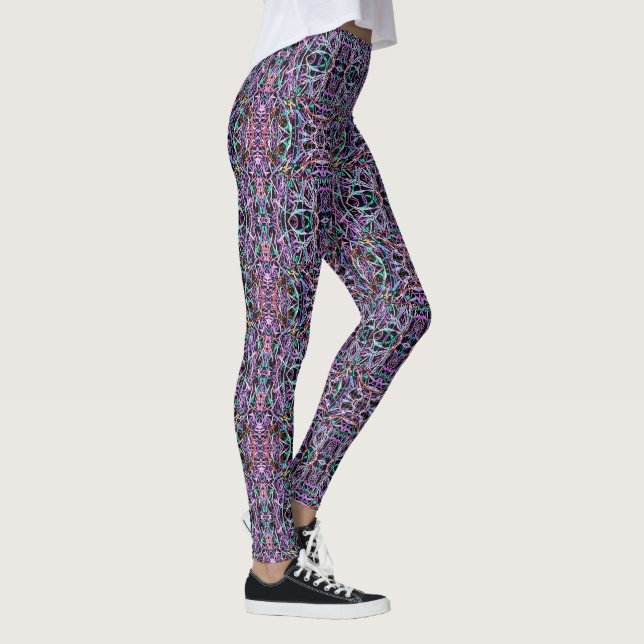 Trippy Geometric Abstract in Purple, Green, Black Leggings (Right)