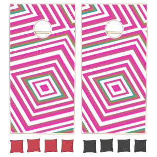 Trippy Gradient Ombre Stripes Pink Cornhole Set