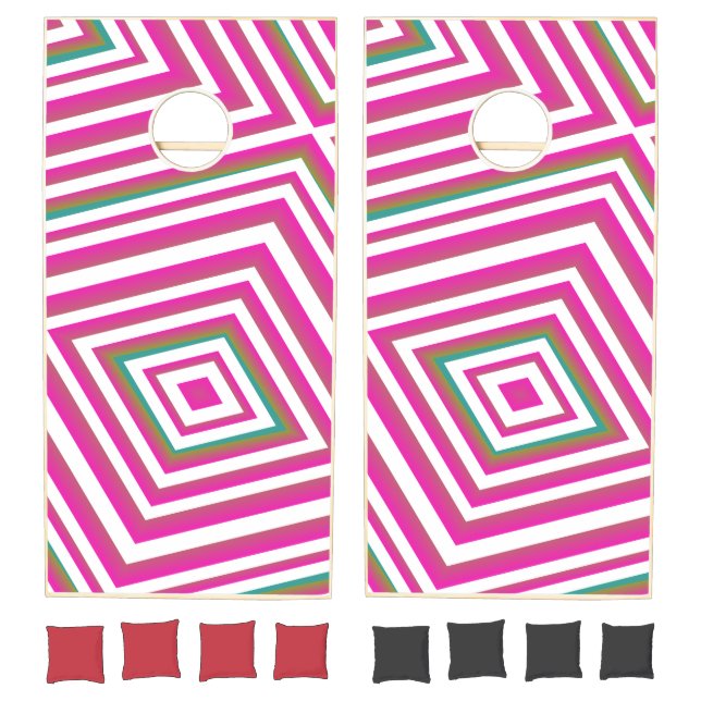 Trippy Gradient  Ombre Stripes Pink Cornhole Set (Set)