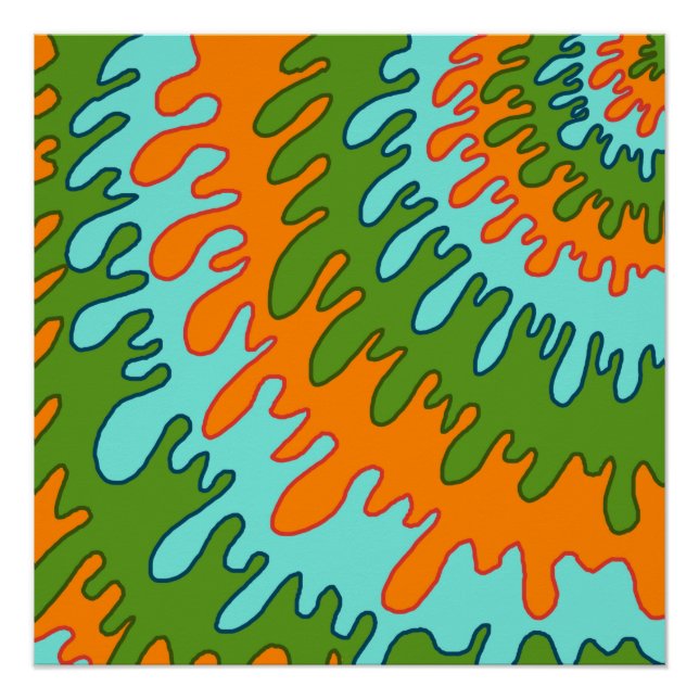 Trippy Green Orange Liquid Drip Stripe Y2K Pattern Poster (Front)