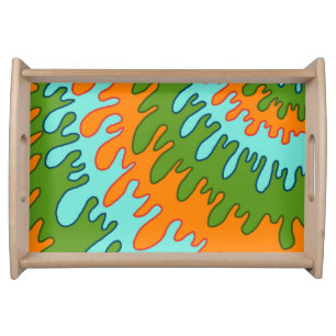 Trippy Green Orange Liquid Drip Stripe Y2K Pattern Serving Tray