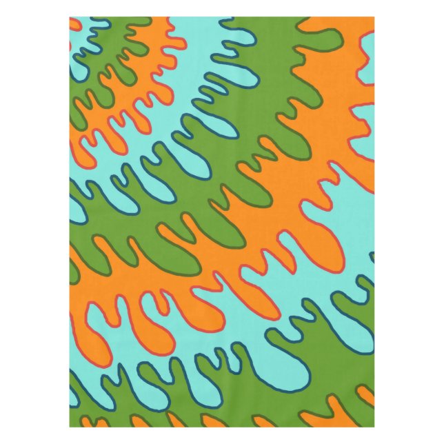 Trippy Green Orange Liquid Drip Stripe Y2K Pattern Tablecloth (Front)