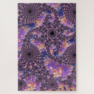 Trippy Groovy Boho Colorful Jewel Tone Fractal Art Jigsaw Puzzle