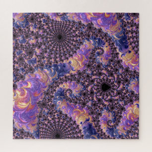 Trippy Groovy Boho Colorful Jewel Tone Fractal Art Jigsaw Puzzle