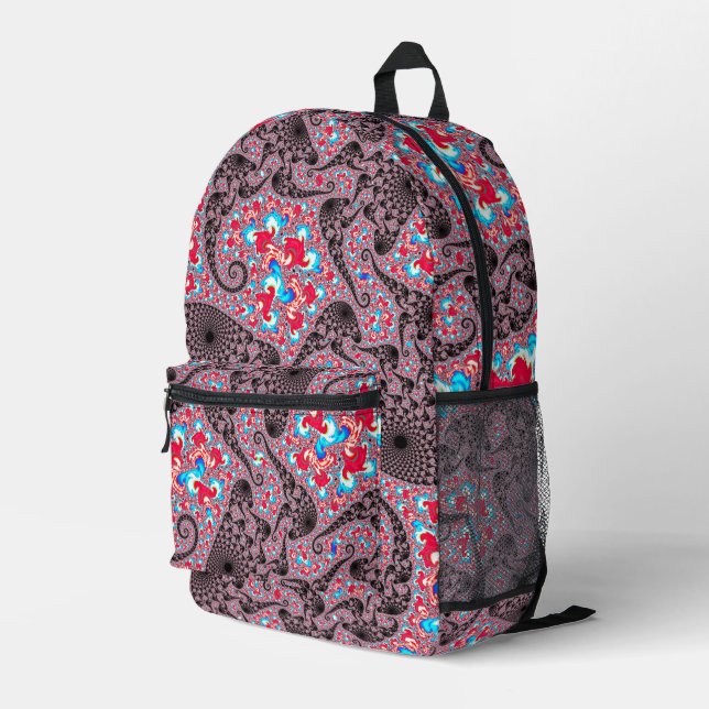 Trippy Groovy Boho Hippie Spiraling Fractal Art Printed Backpack (Back Corner Right)