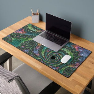 Trippy Groovy Colorful Jewel Tone Fractal Art Desk Mat
