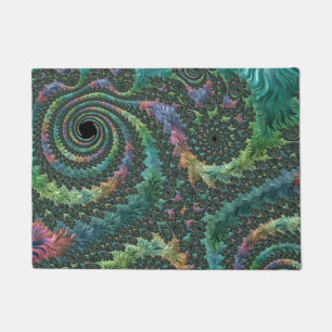 Trippy Groovy Colorful Jewel Tone Fractal Art Doormat