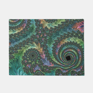 Trippy Groovy Colorful Jewel Tone Fractal Art Doormat