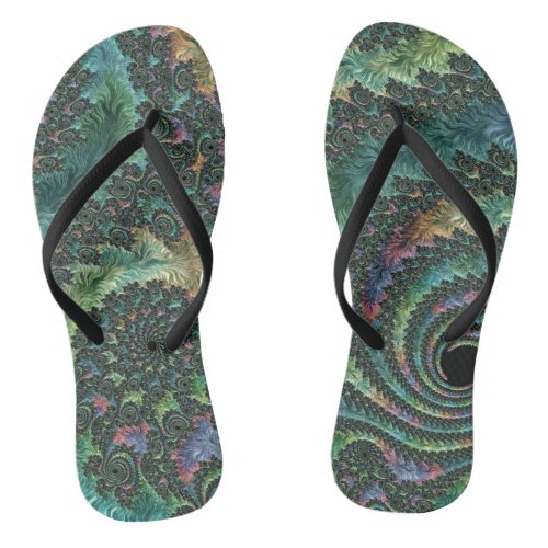 Trippy Groovy Colorful Jewel Tone Fractal Art Flip Flops