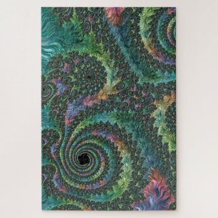 Trippy Groovy Colorful Jewel Tone Fractal Art Jigsaw Puzzle