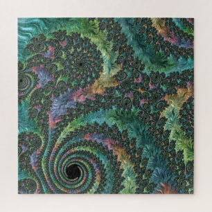 Trippy Groovy Colorful Jewel Tone Fractal Art Jigsaw Puzzle