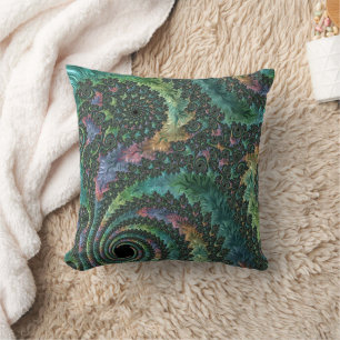 Trippy Groovy Colorful Jewel Tone Fractal Art Throw Pillow
