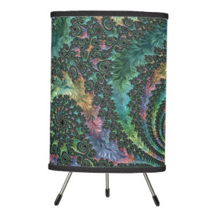 Trippy Groovy Colorful Jewel Tone Fractal Art Tripod Lamp