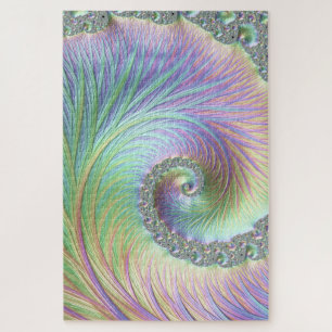 Trippy Groovy Pastel Rainbow Spiral Fractal Art Jigsaw Puzzle