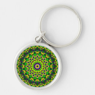 Trippy Groovy Retro Hippie Colorful Mandala Art Keychain
