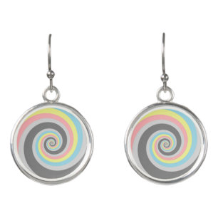 Trippy Groovy Spiral Abstract Demiflux Pride Flag Earrings