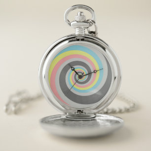 Trippy Groovy Spiral Abstract Demiflux Pride Flag Pocket Watch