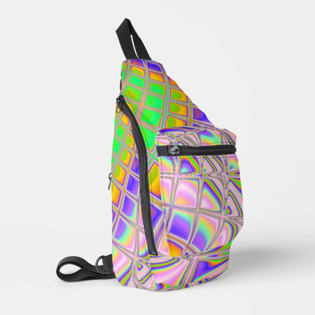Trippy Groovy Vibrant Abstract Digital Fractal Art Sling Bag (Left Corner)