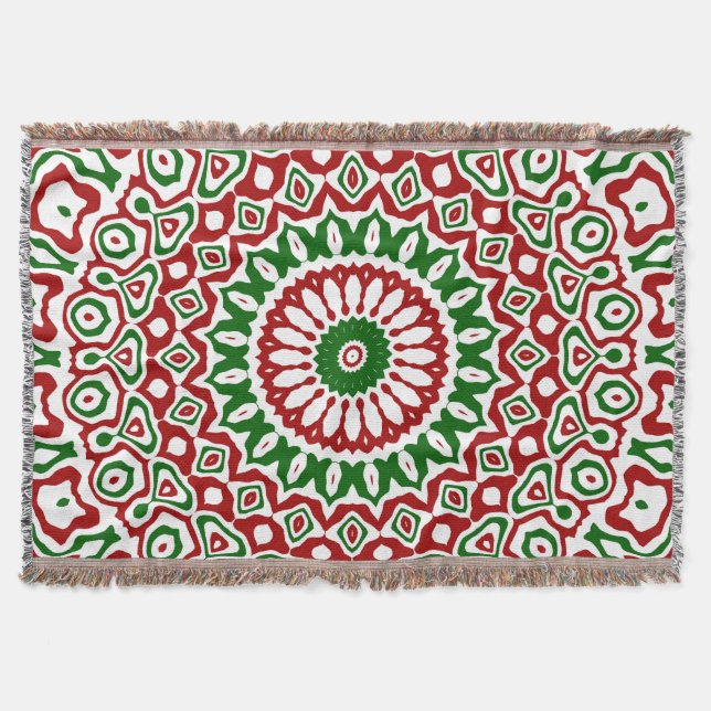 Trippy Hippie Groovy Boho Funky Christmas Mandala Throw Blanket (Front)