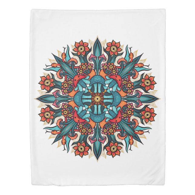 Trippy Hippie Mandala - Psychedelic Mushroom Duvet Cover (Front)