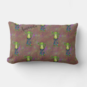 Trippy Hippie Psychedelic Frog Peace Retro Custom Lumbar Pillow