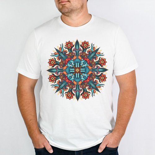 Trippy hippie psychedelic groovy mushroom mandala T_Shirt