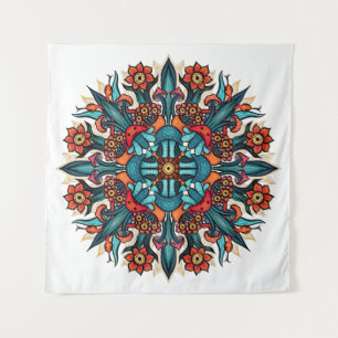 Trippy hippie psychedelic groovy mushroom mandala tapestry