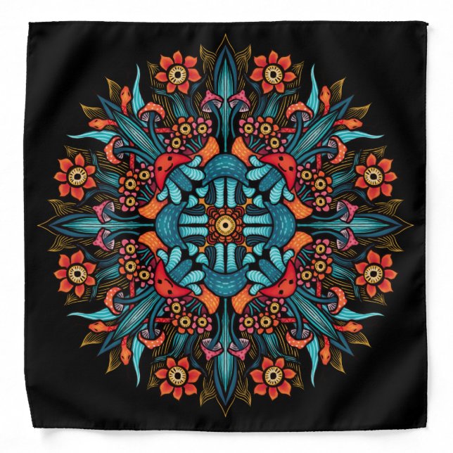 Trippy hippie psychedelic groovy mushroom weird bandana (Front)