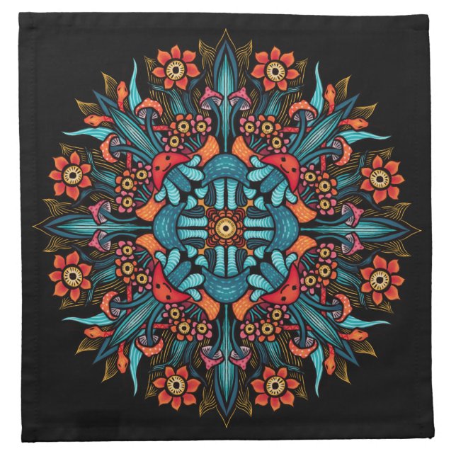 Trippy hippie psychedelic groovy mushroom weird cloth napkin (Front)