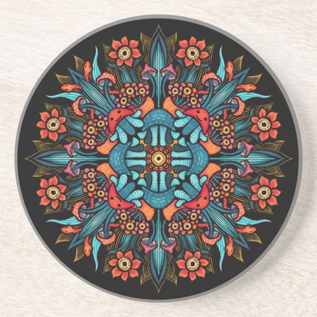 Trippy hippie psychedelic groovy mushroom weird coaster (Front)