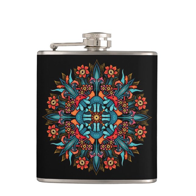 Trippy hippie psychedelic groovy mushroom weird flask (Front)