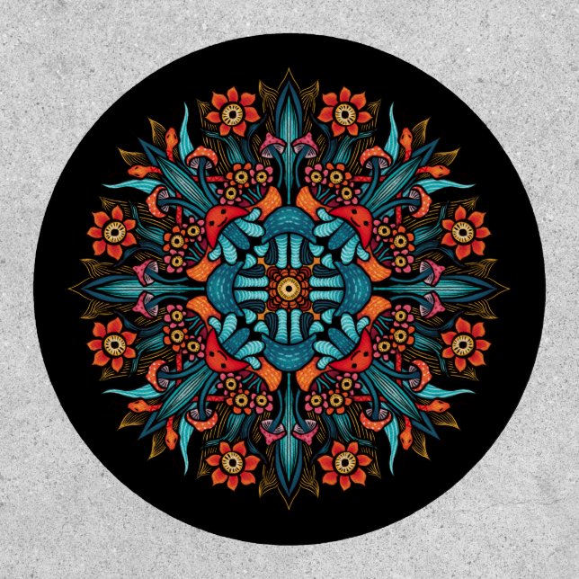 Trippy hippie psychedelic groovy mushroom weird patch (Front)