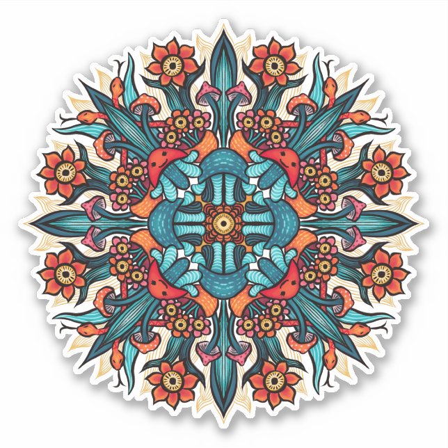 Trippy hippie psychedelic groovy mushroom weird sticker (Front)