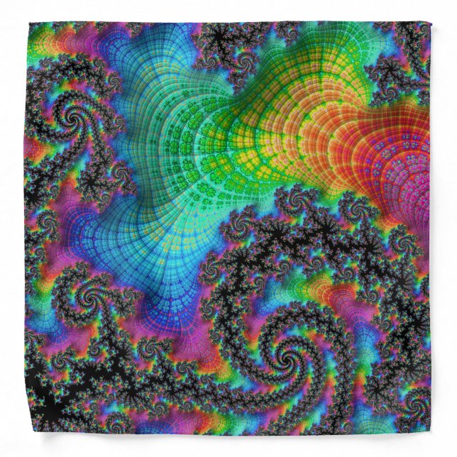 Trippy Hippie Psychedelic Rainbow Spiral Fractal Bandana (Front)