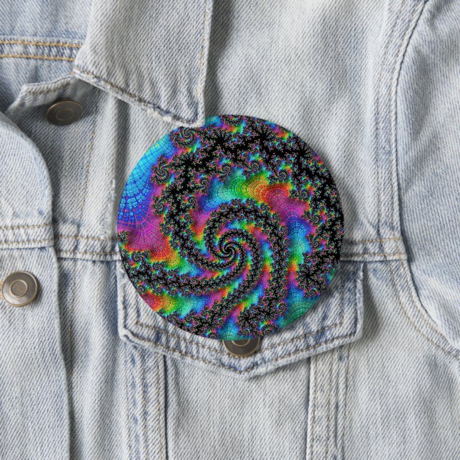 Trippy Hippie Psychedelic Rainbow Spiral Fractal Button (In Situ)