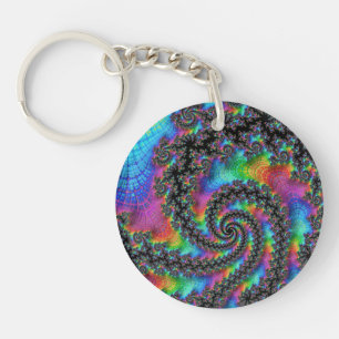 Trippy Hippie Psychedelic Rainbow Spiral Fractal Keychain
