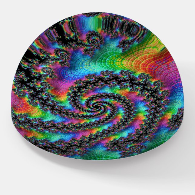 Trippy Hippie Psychedelic Rainbow Spiral Fractal Paperweight (Angled)
