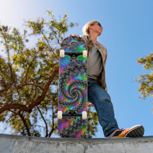 Trippy Hippie Psychedelic Rainbow Spiral Fractal Skateboard