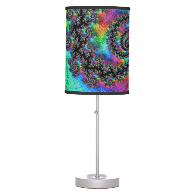 Trippy Hippie Psychedelic Rainbow Spiral Fractal Table Lamp (Front)