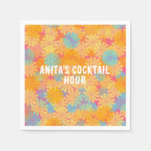 Trippy Hippie Psychedelic Retro Floral Design Napkins