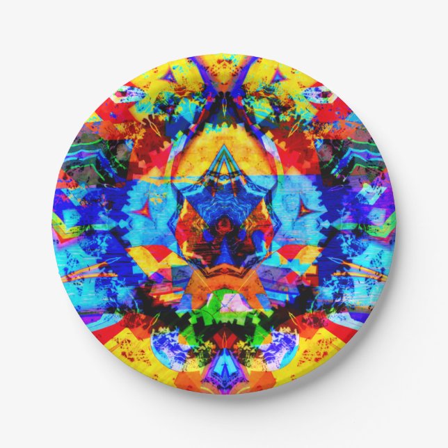 Trippy Hippie Psychedelic Tie Dye Bold Print Party Paper Plates (Front)