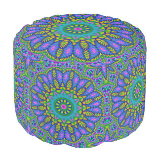 Trippy Hippie Purple Aqua Mandala Pouf