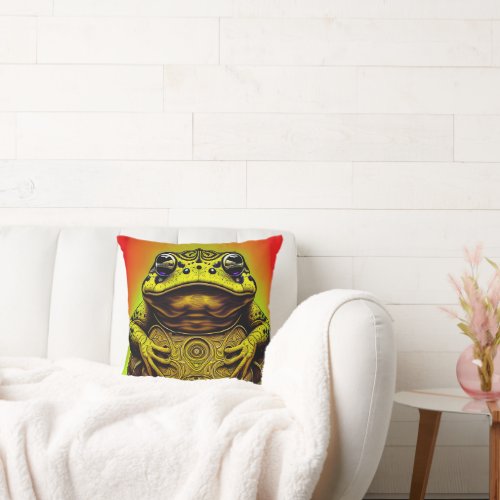 Trippy Hippie Toad Funny Wall Clock Throw Pillow