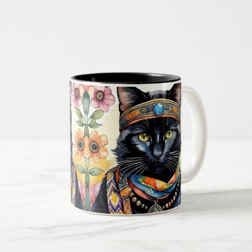    Trippy Hippy Cat with Pendant 11 oz Two_Tone Coffee Mug